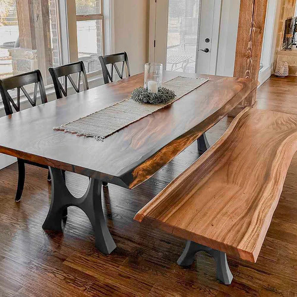A finished live edge Monkey Pod table slab